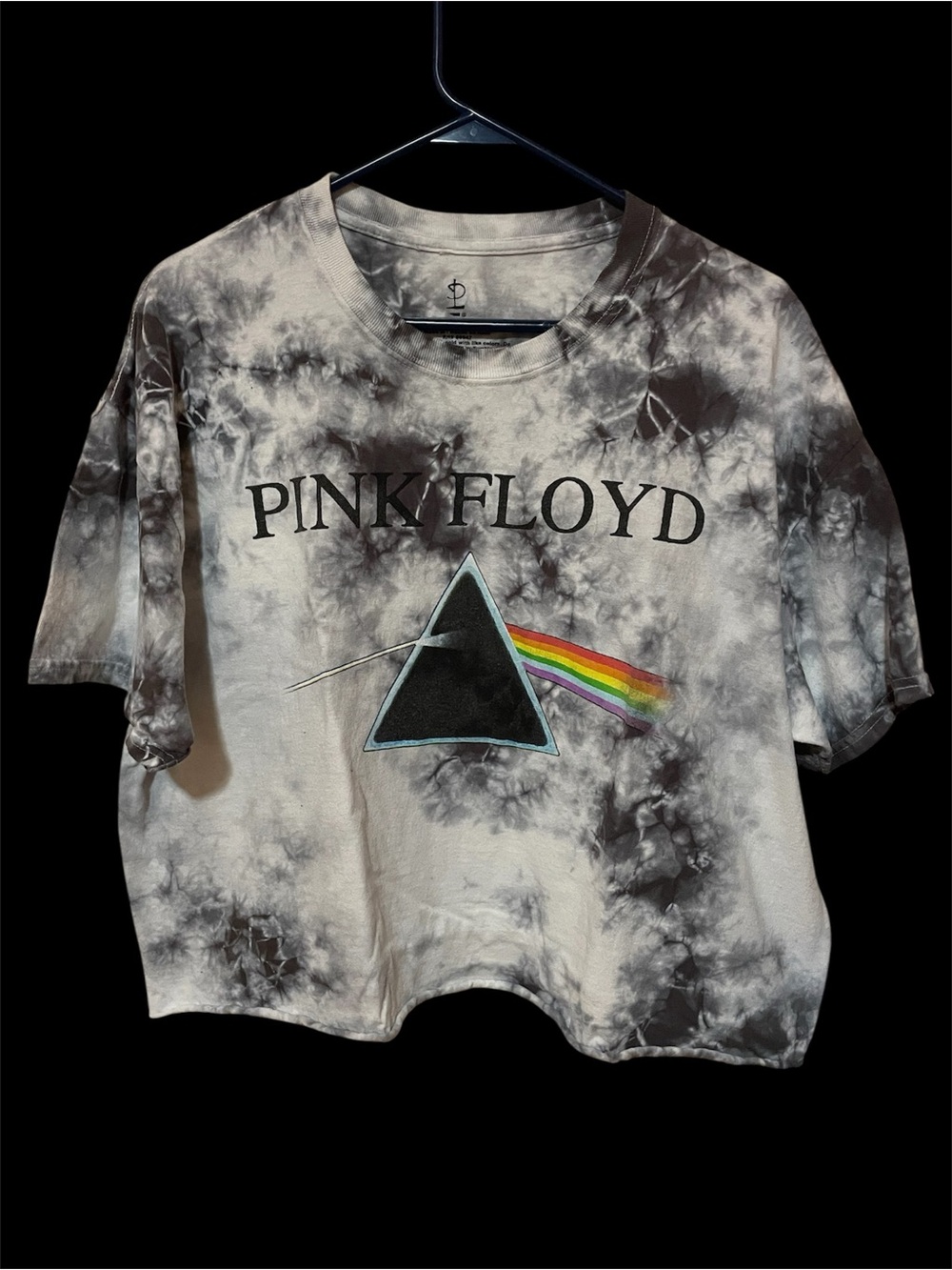 Pink Floyd Tie-Dye Crop Tee - Black, White & Rainbow Prism